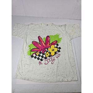 Vtg 90s The Body‎ Co T-shirt  Floral All Over Print L Large USA Colorful Neon